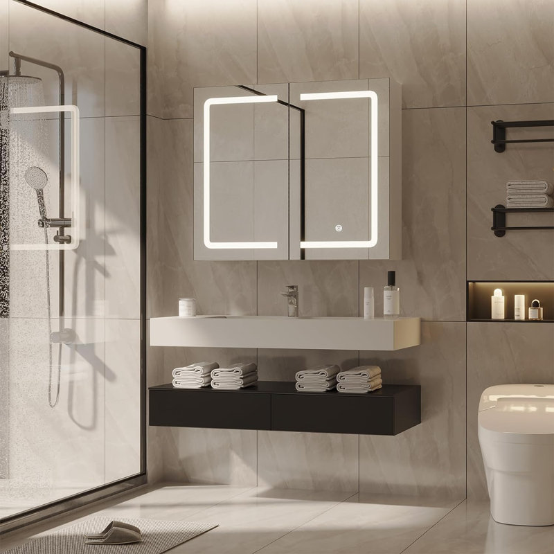 23.62" H x 24.6" W x 6.7" D Frameless 2-door Led Wall Mounted Medicine Cabinets With Mirrors And Shelves