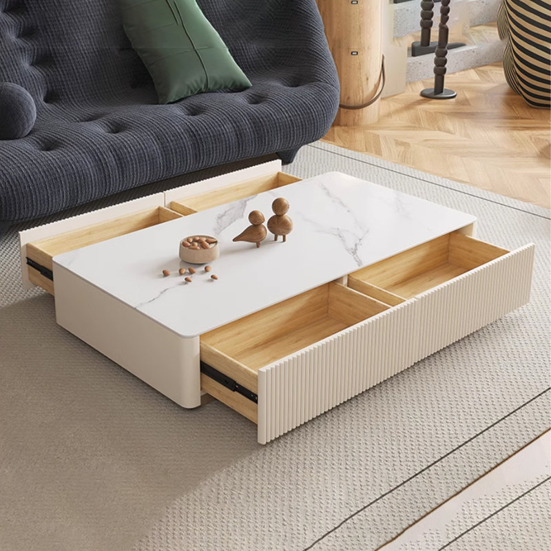 Table basse beige en faux marbre, Beige/Gold