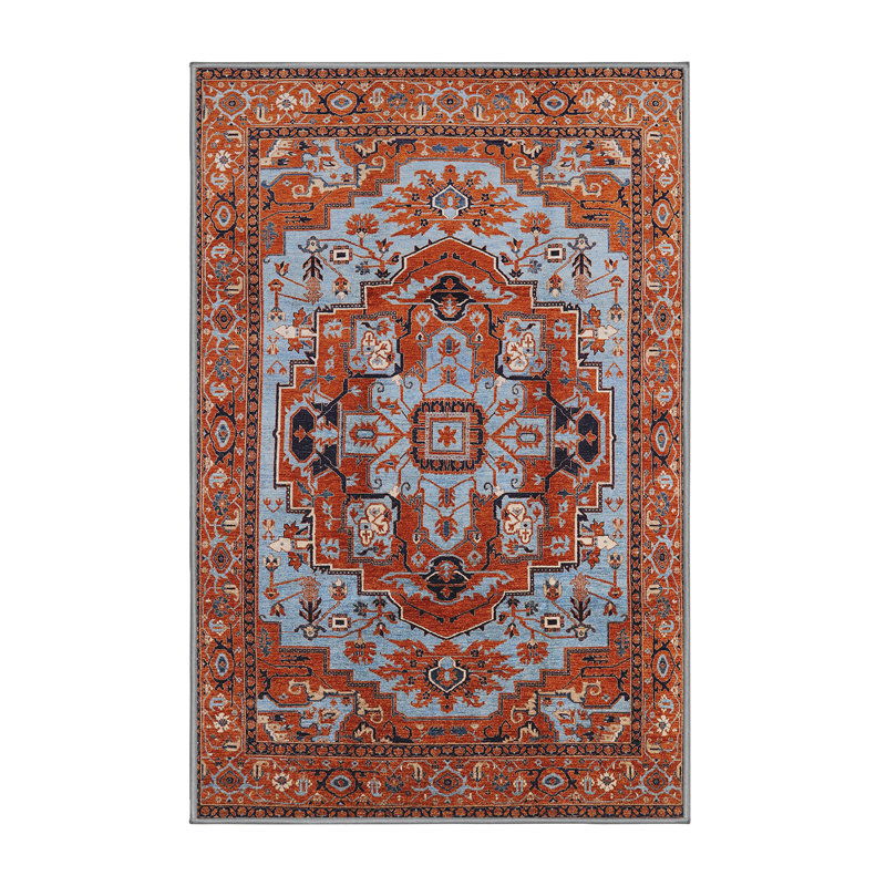Tapis oriental orange / bleu, Tapis de couloir 2 pi x 5 pi