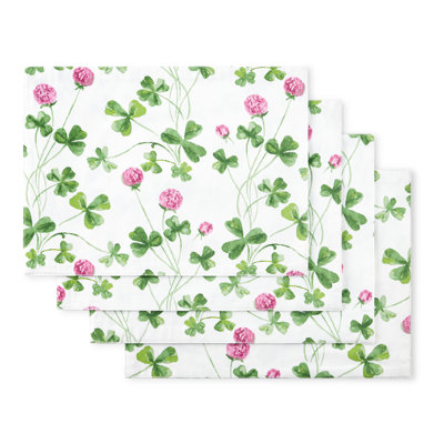 MARTHA STEWART Clover Meadow Placemat Set 4-Pack, St. Patrick's Day, White/Green, 13"x17.5"