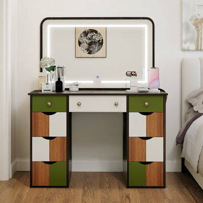 Naruin Makeup Vanity With Led Lighted Mirror