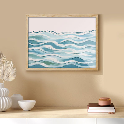 " Tranquil Ocean Waves Stylized Sea Illustration Calming Blue Watercolor Modern Minimalist "
