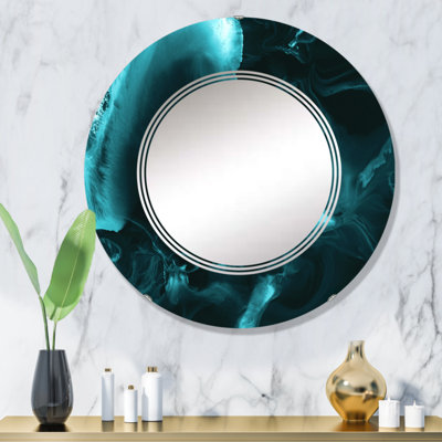Turquoise Cloud Liquid Art Wall Mirror, Modern Round - Turquoise Cloud Liquid Art I