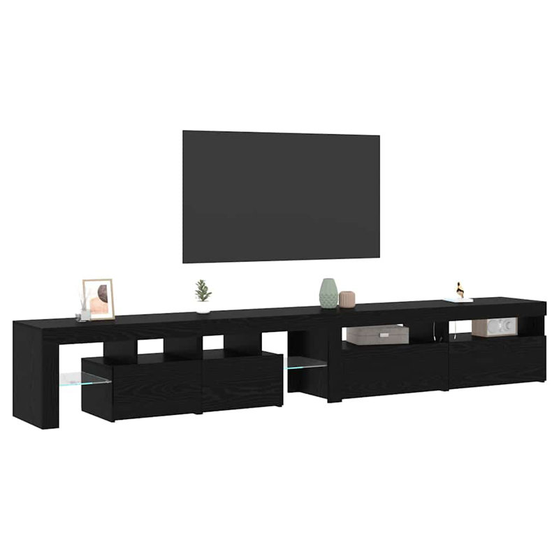 TV Cabinets 3 Pcs Black Oak Engineered Wood, 40cm H x 260cm L x 36.5cm W