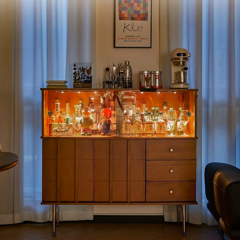 Armoire 47,24 "en bois massif rétro brun simple avec porte en verre