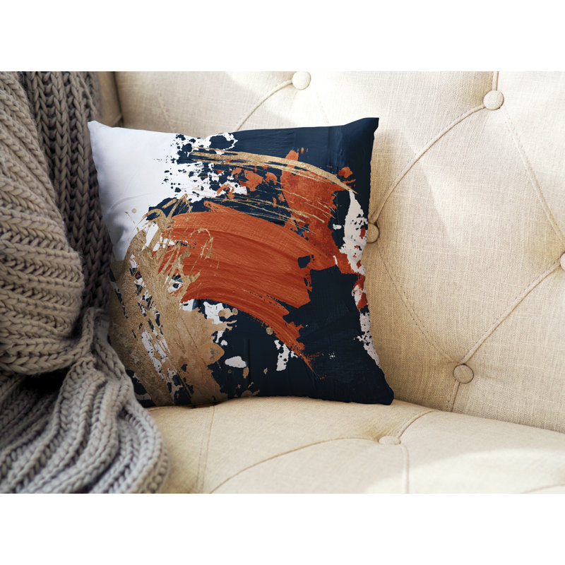 Coussin décoratif intérieur / extérieur Liberty Street, Orange brûlé / bleu marine / or, L 17 po x H 17 po