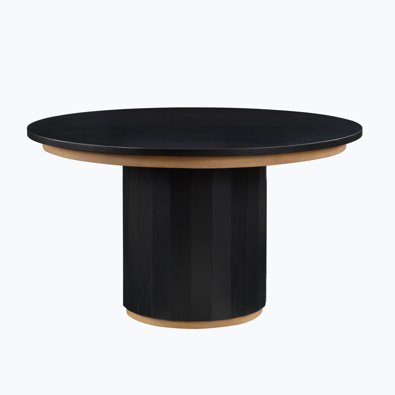 Magnolia 52" Round Pedestal Dining Table, Black/Gold