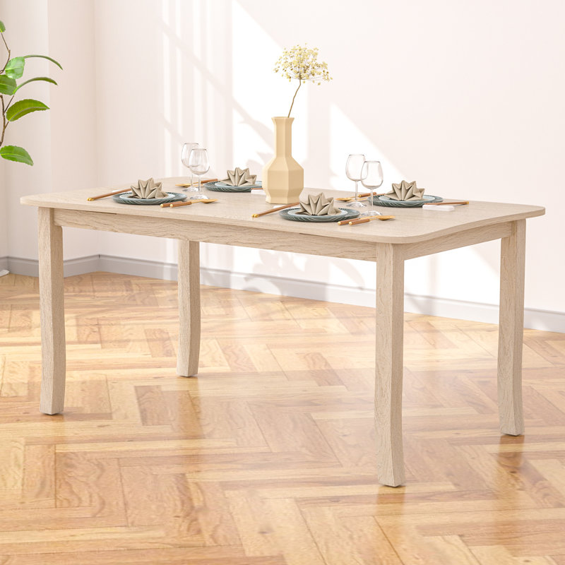 Table de salle à manger de 63 po en bois massif, table de cuisine en bois avec coin rond sécuritaire, table de salle à manger de style campagne moderne pour 4 à 6 personnes