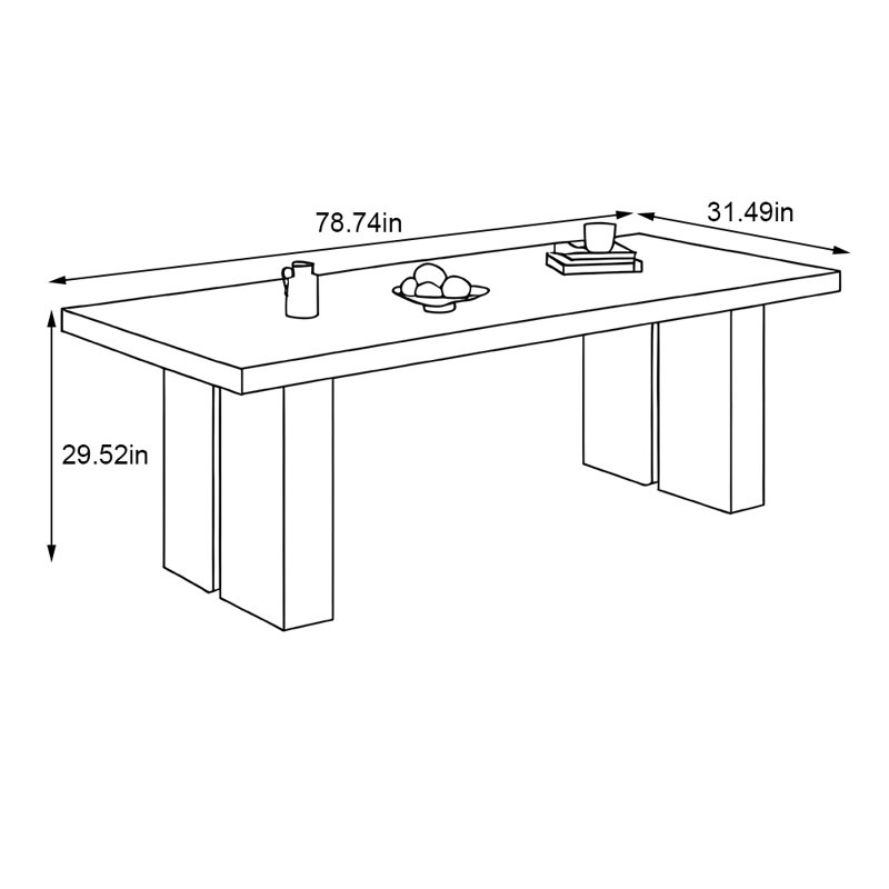 Table de salle à manger moderne et minimaliste pour un usage domestique, H 29,52 po x L 78,74 po x l 31,49 po, Brun