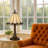 Kuni Tree Like Metal Body Tiffany Table Lamp With Conical Shade,Bronze And Beige