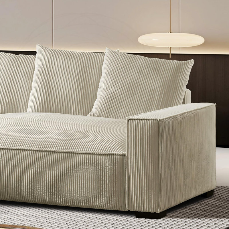 Canapé modulaire en L faisant face à la gauche avec rembourrage en duvet et structure en bois massif, Ivory