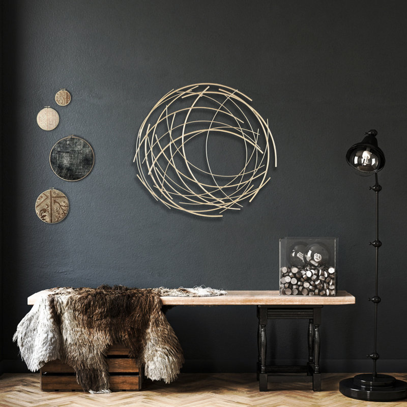 Décoration murale contemporaine abstraite ronde, Doré