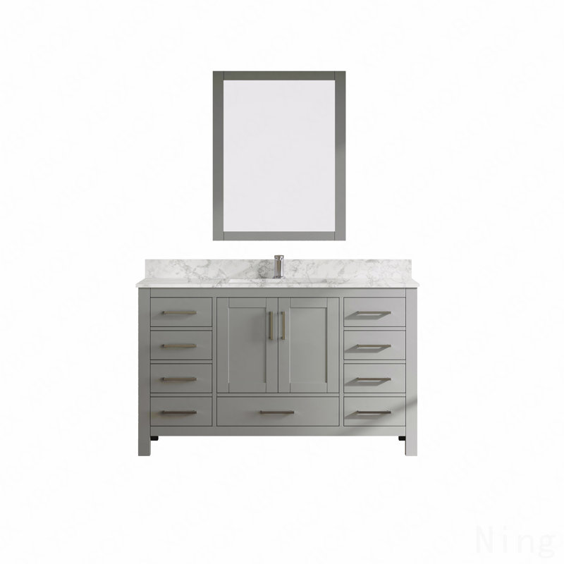 Meuble-lavabo simple 47 po, armoire de rangement avec lavabo, 2 portes 9 tiroirs, trou de robinet