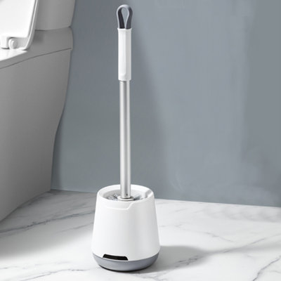 Brosse de toilette compacte moderne avec poils durs et support, nettoyage de salle de bain à longues poignées, blanc 18,9 x 5,1 x 5,1 po