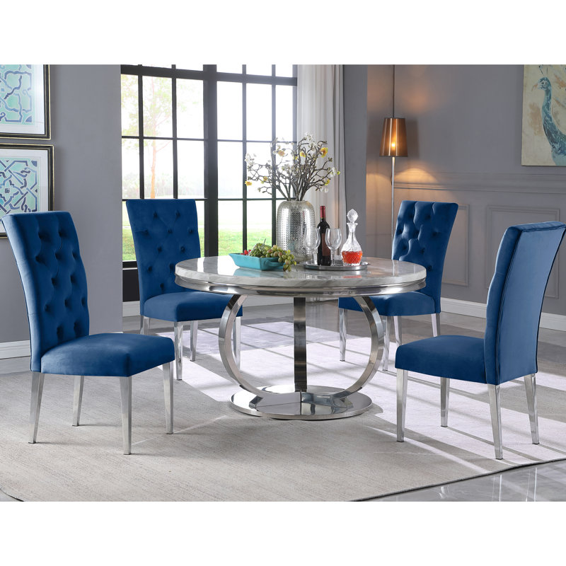 Ensemble de salle à manger 5 pièces Koio , Bleu, H 30 po x L 52 po x l 52 po, Argent