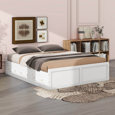 Base de lit plateforme grand en bois avec 6 tiroirs
