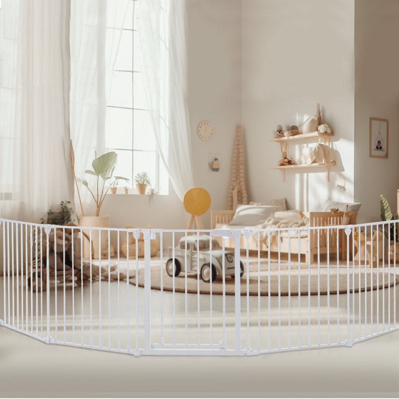 5 Panels Baby Safety Gate Free Standing Pet Gates Foldable Play Yard Dog Playpen, White