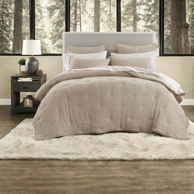 Premium 3 Piece King Bedding Sets, Cotton Muslin Quilt, Taupe, All Season