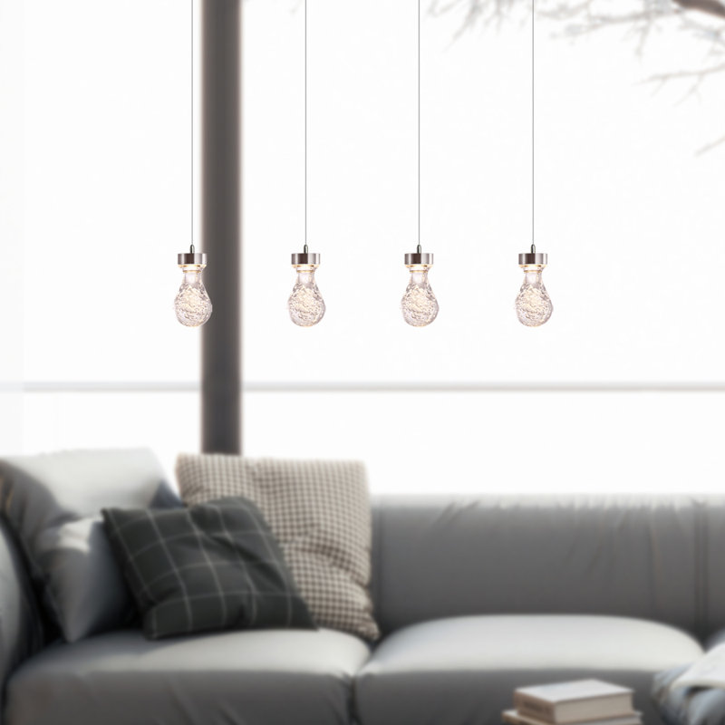 Luminaire suspendu 4 lumières à DEL Atoka, Laiton brossé