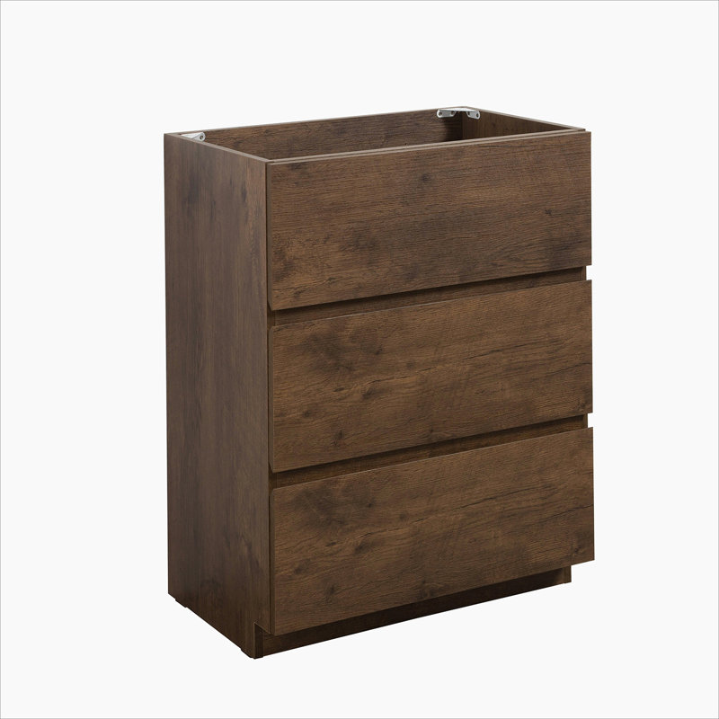 Floor cabinet WITHOUT basin,With three drawers, Walnut