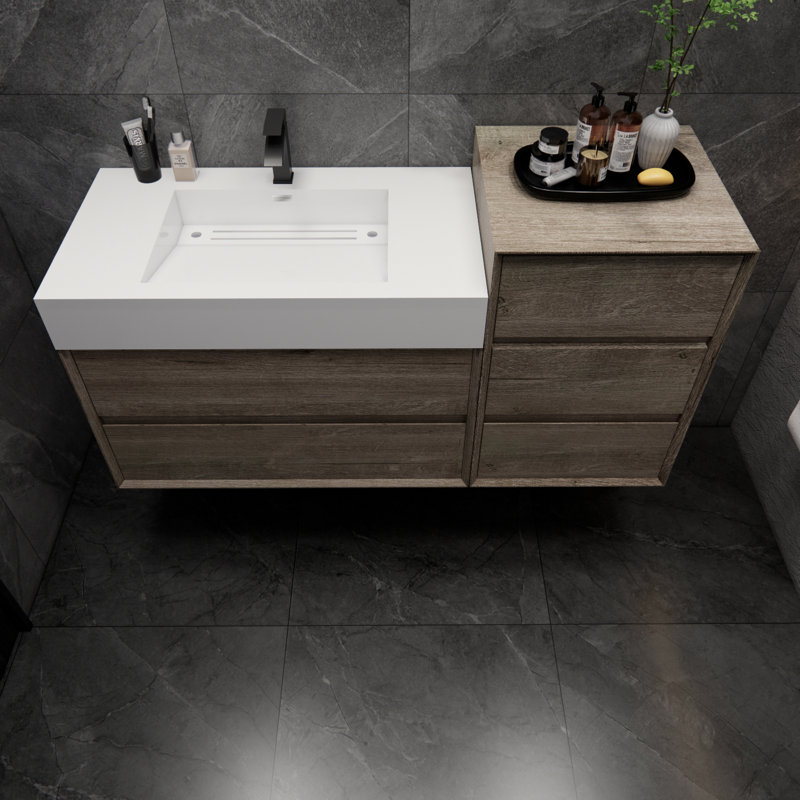 Meuble-lavabo mural simple 62 po Albizu, gris