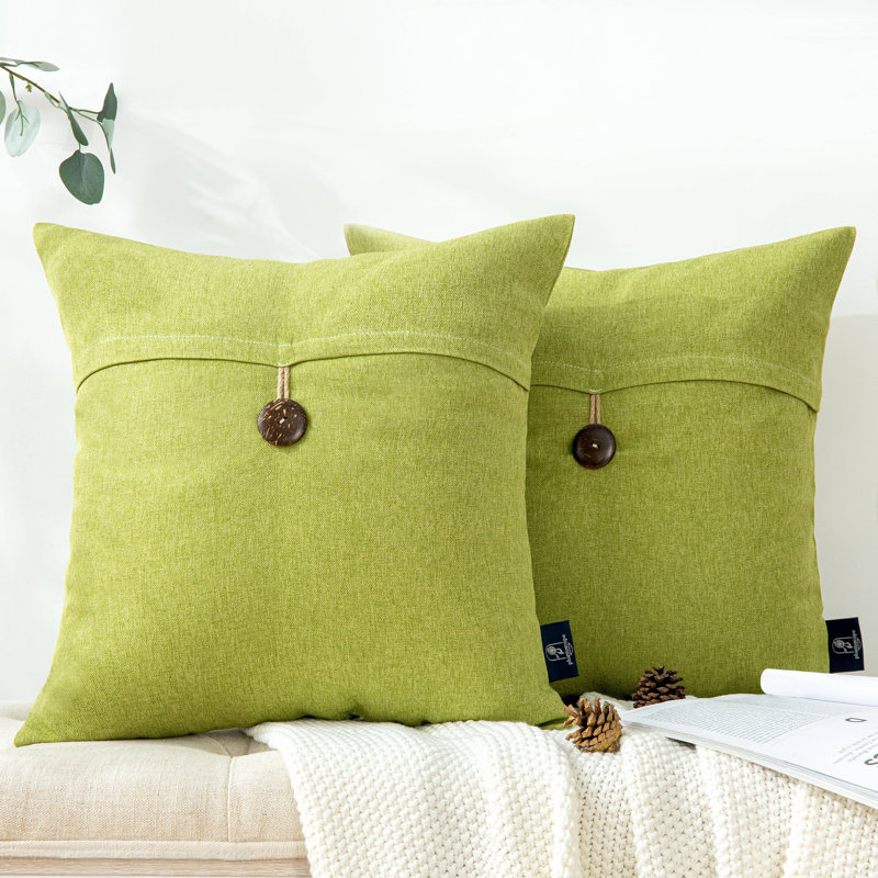 Housse et insert de coussin décoratif en mélange de polyester à bouton unique, Carré 18 po, Polyester, Light Green