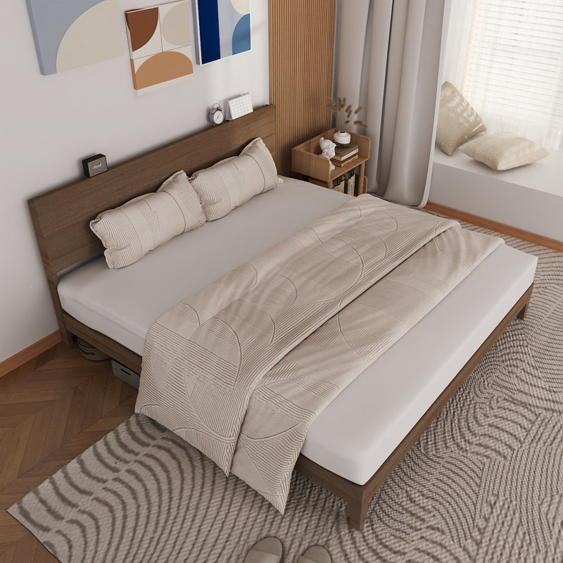 Solid Wood Platform Bed Frame, King Bed Frame With Headboard Included, King