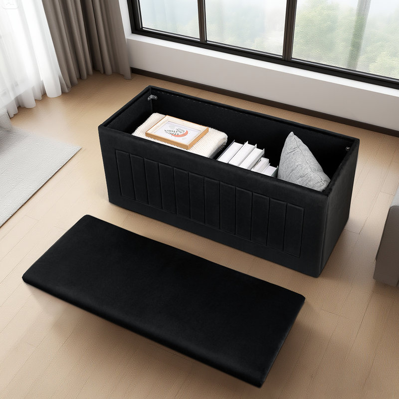 Upholstered 40" Rectangle Storage Bench Bedroom Entryway Velvet Seating Ottoman, Black 
