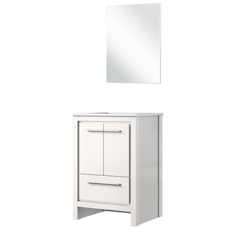 24 In. W X 20 D White Bath Vanity - Cultured Marble Counter & 18 Mirror Ample Storage Space With Cabinets And Drawers Soft Close For A Clean Organized Bathroom