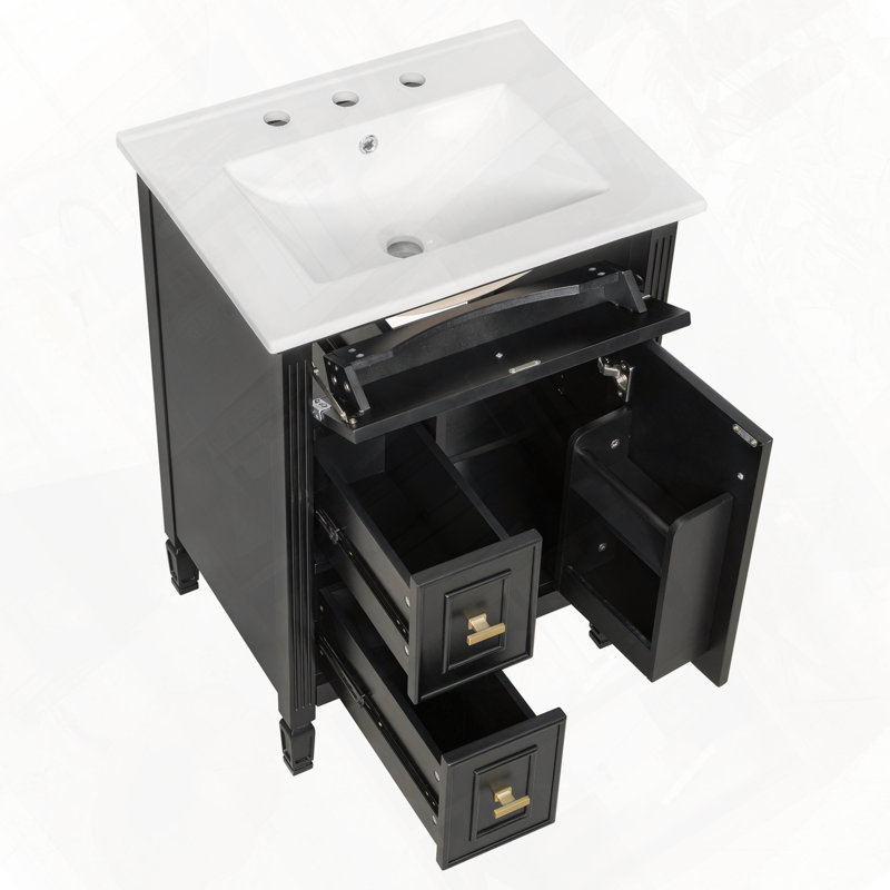 Meuble-lavabo autoportant avec lavabo et tiroir, Noir