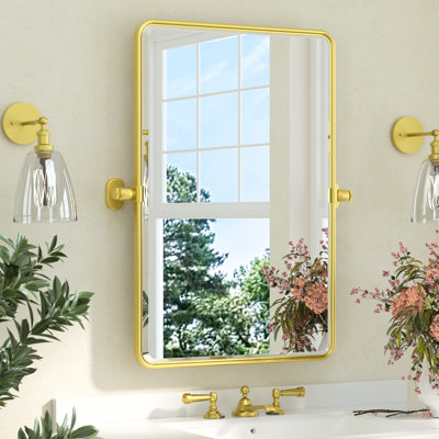 Bathroom Tilt Mirror with Aluminum Alloy Frame, Pivot Mirror, Adjustable Rotating Wall Mounted Vanity Mirror with Beveled Glass