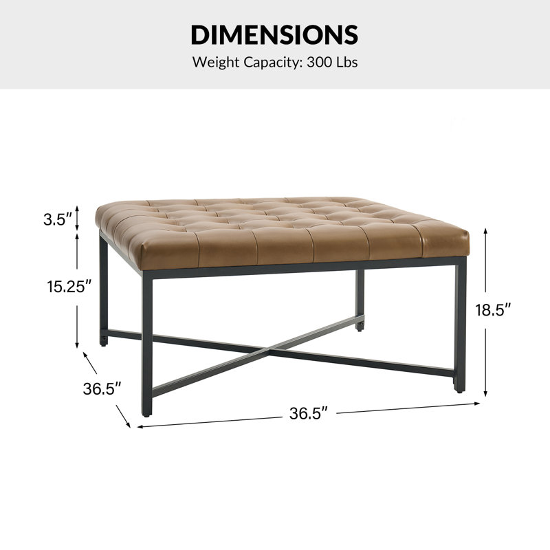 Anahli Tatiana Modern 36.5"W Genuine Leather Coffee Table with Button-Tufted, Camel