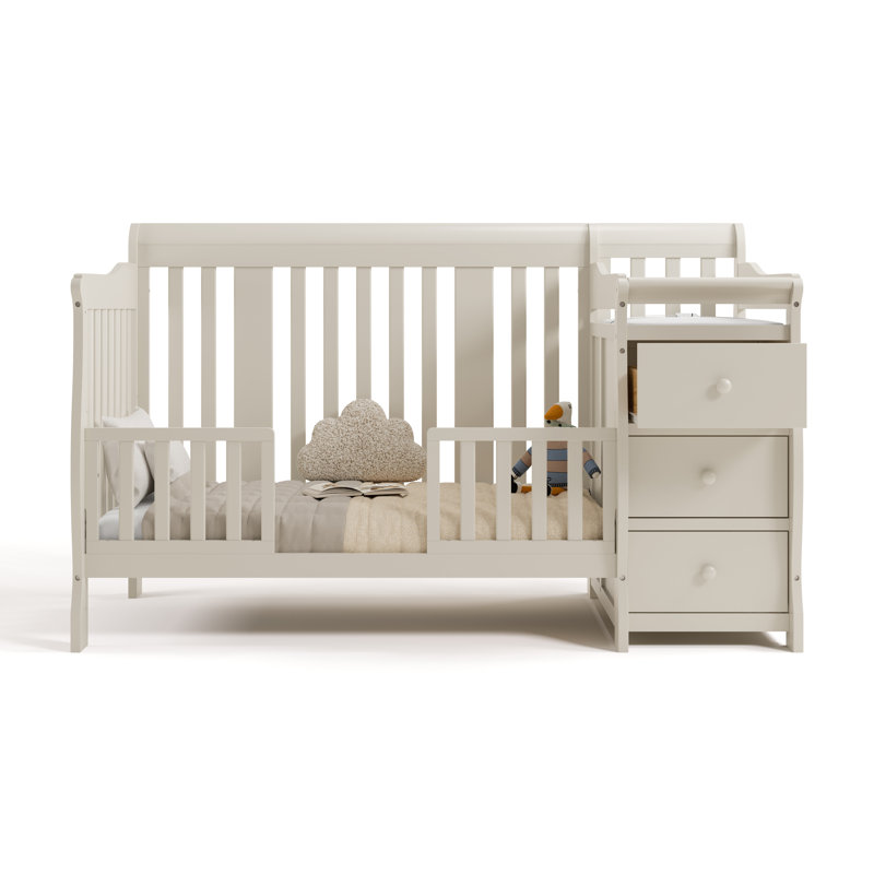 Lit de bébé convertible 5 en 1 Portofino avec table à langer, Frosted Oat