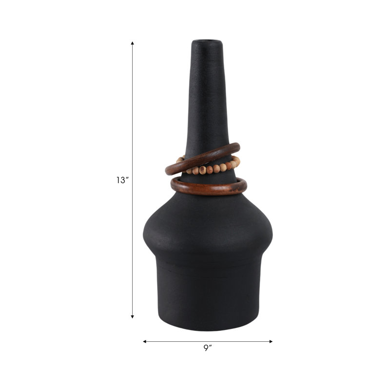 Tiago Handmade Metal/Wood Table Vase, 18" H x 7" W x 7" D