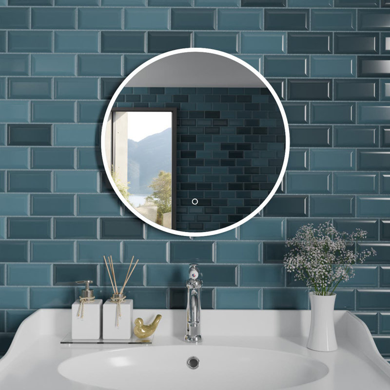 Round LED Bathroom Mirror Fog Free Touch Sensor, 60 cm H x 60 cm W