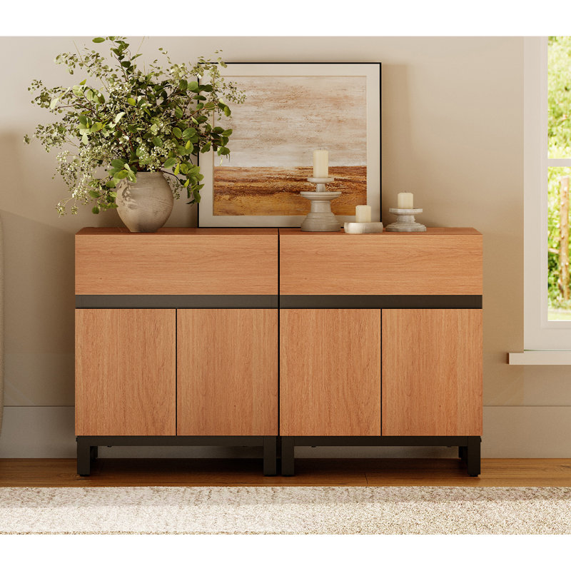 Table de bout moderne 2 pièces avec 1 tiroir et 1 armoire de rangement Aadam, Moka