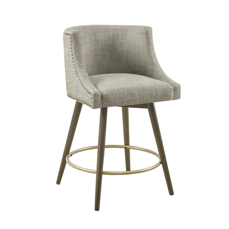 Araujo Swivel Nailhead Counter Stool, Dark Coffee/Beige
