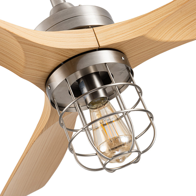 Lahrizi Adjustable Color Temperature 3 Height Ceiling Fan with Light Kit, Natural Wood