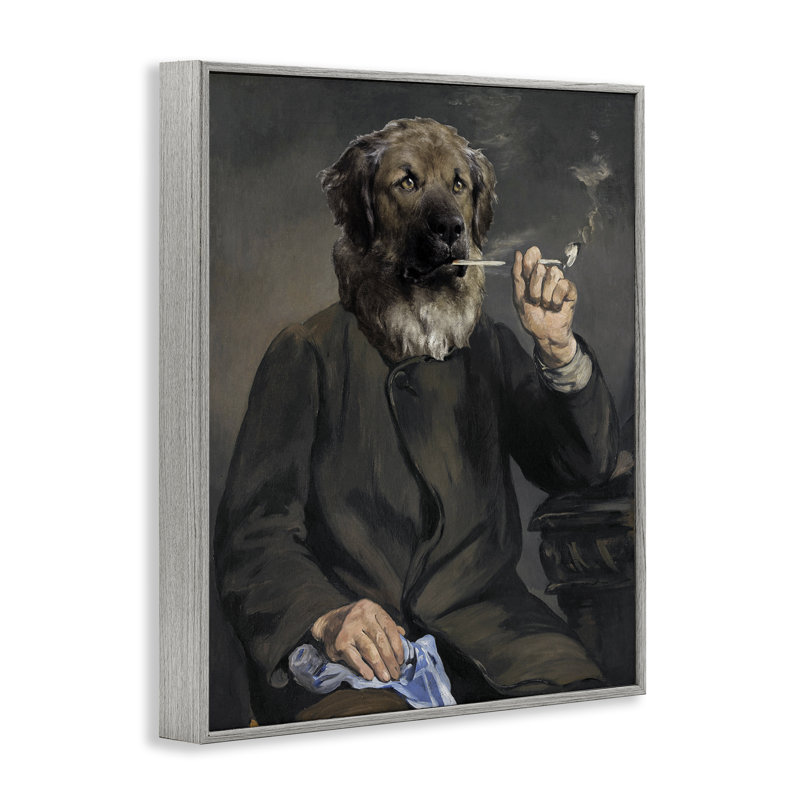  Smoking Historical Dog Grey Framed Giclee Art by Alicia Longley, Estampe numérique Farmhouse, H 30 po x l 24 po