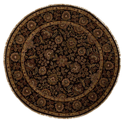 Hand-Knotted High-Quality Black and Brown Round Area Rug