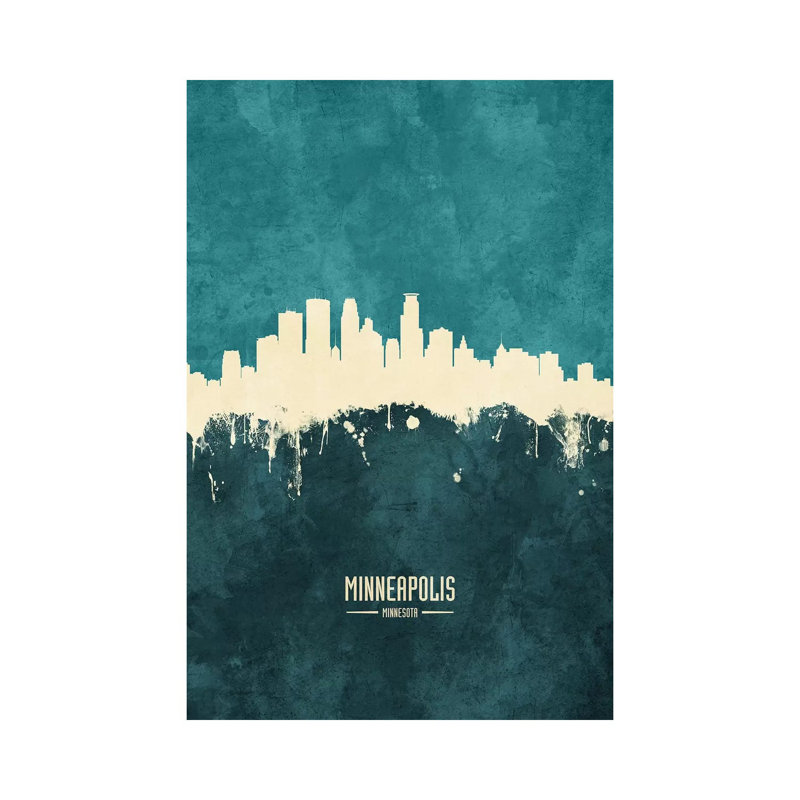 Minneapolis Minnesota Skyline par Michael Tompsett - peinture sur toile tendue, H 18 po x l 12 po x 1,5 po