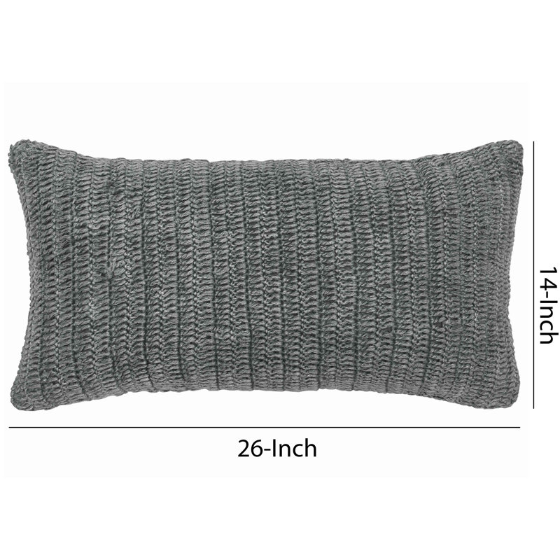 Nakeya Knitted Linen Throw Pillow, Gray, 14" x 26", Rectangle