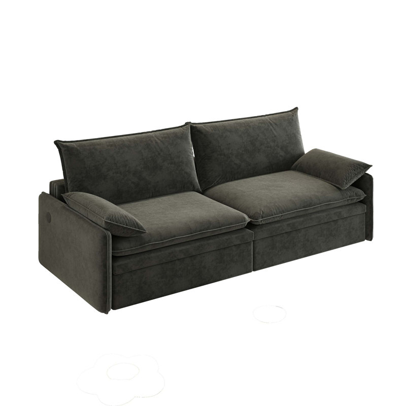 Canapé-lit convertible 4 places - tissu chenille, siège profond, canapé Cloud moderne avec rangement, port USB et coussin 2 en 1, canapé-lit escamotable
