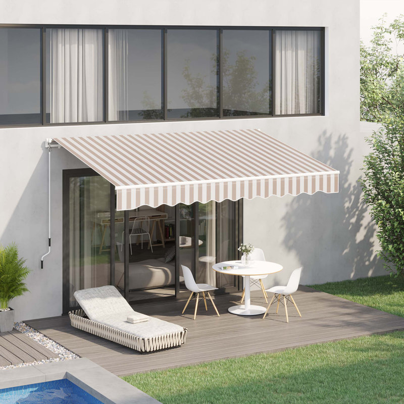 Outsunny Retractable Awning, Patio Awning Sunshade Shelter with Manual Crank Handle, 280gsm UV Resistant Fabric and Aluminum Frame for Deck, Balcony, Yard