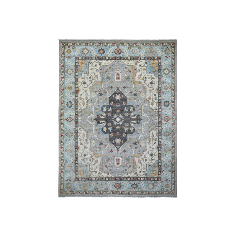 Tapis gris 100% laine noué à la main 9 pi 2 po x 12 pi Peshawar avec design Heris 30A48828EE3D4CE69F316536F5AC2CBD