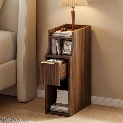 Table de chevet étroite avec station de charge, table de chevet 2 tiroirs peu encombrante