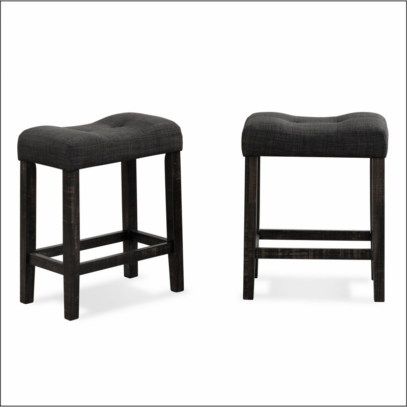 Sora Button Tufted Counter Height Saddle Stool, Set of 2, Black, Black