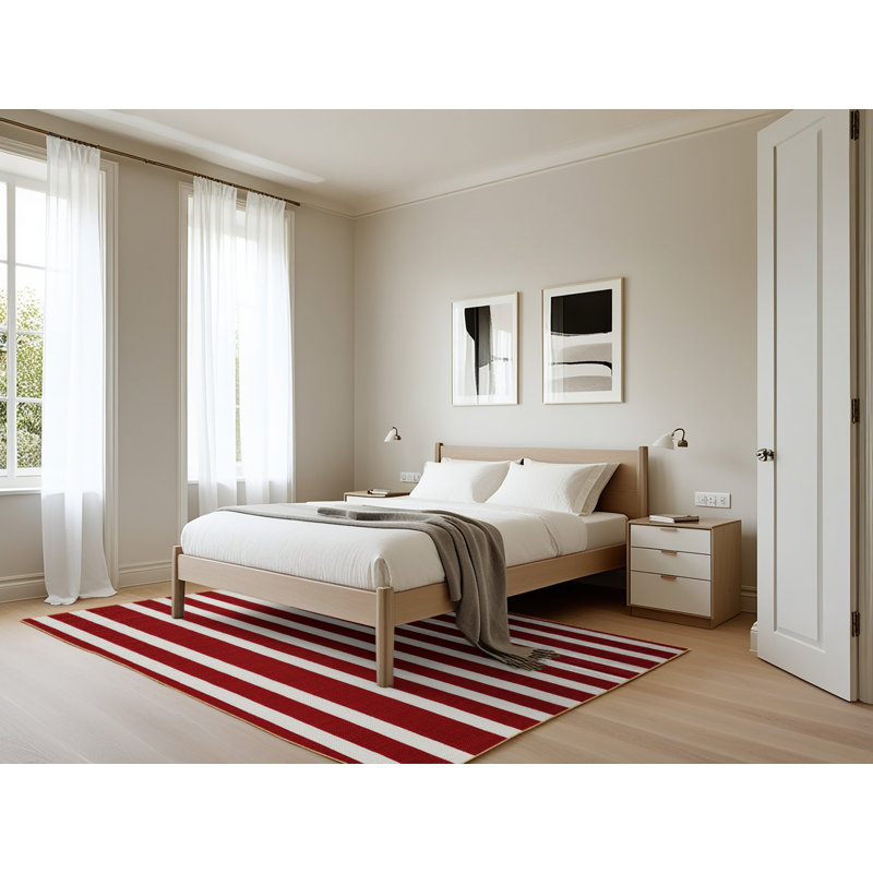 Machine Washable Horizontal Stripes Red Area Rug, Rectangle 5' x 7'