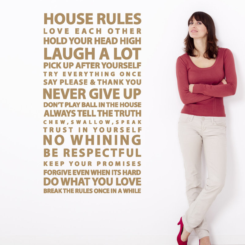 Décalcomanie murale citation "house rules", H 24 po x l 13 po x P 0,01 po, Brun pâle