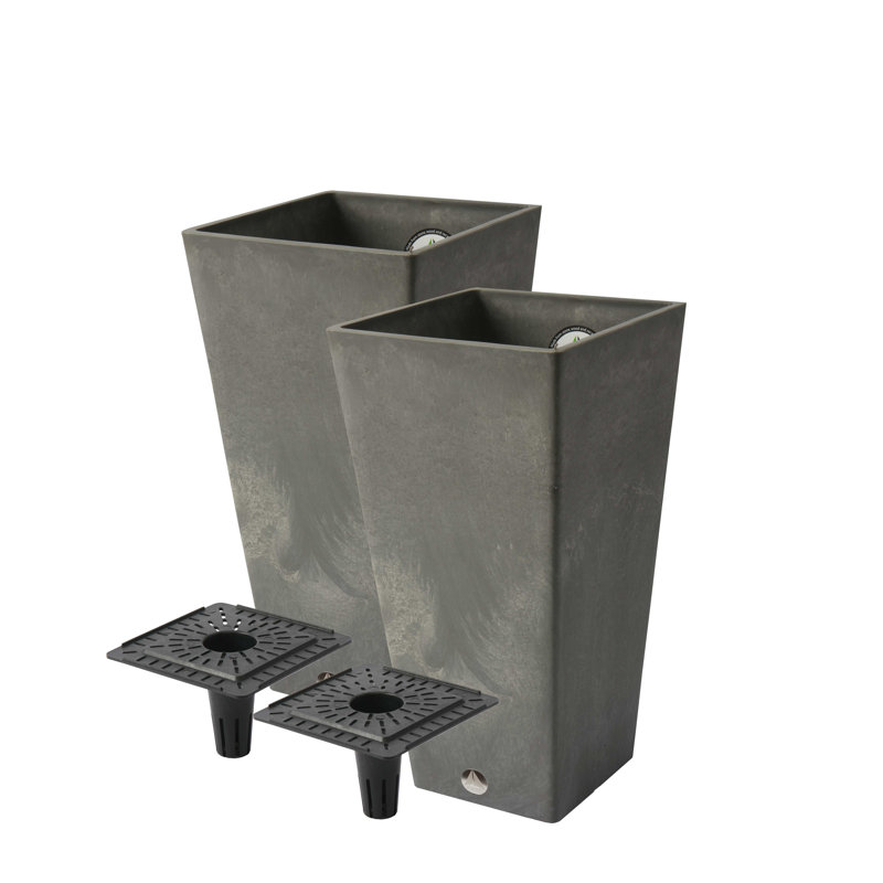 Cara Composite Pot Planter Set with Water Trays, Concrete
